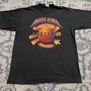 VTG 90's Indiana Hoosiers Basketball NCAA Black Graphic T Shirt SZ XL MIUSA